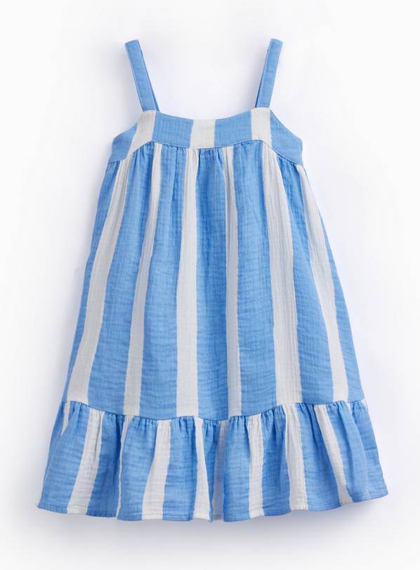 Blue Stripe Double Cloth A Line Dress 6-7 years